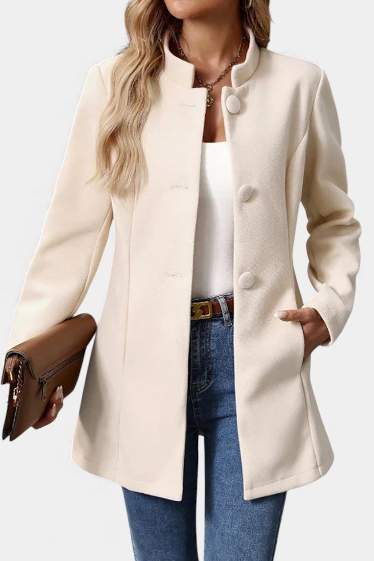 Stand Collar Button Front Long Sleeve Longline Coat 5