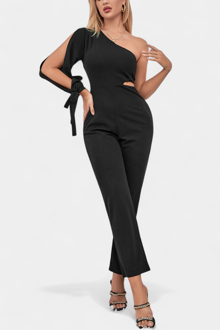 One Shoulder Long Sleeve Cut Out Straight Leg Jumpsuit 4