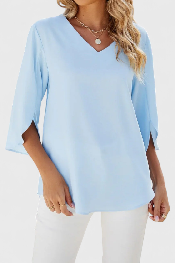 V-Neck Split Sleeve Flowy Chiffon Blouse