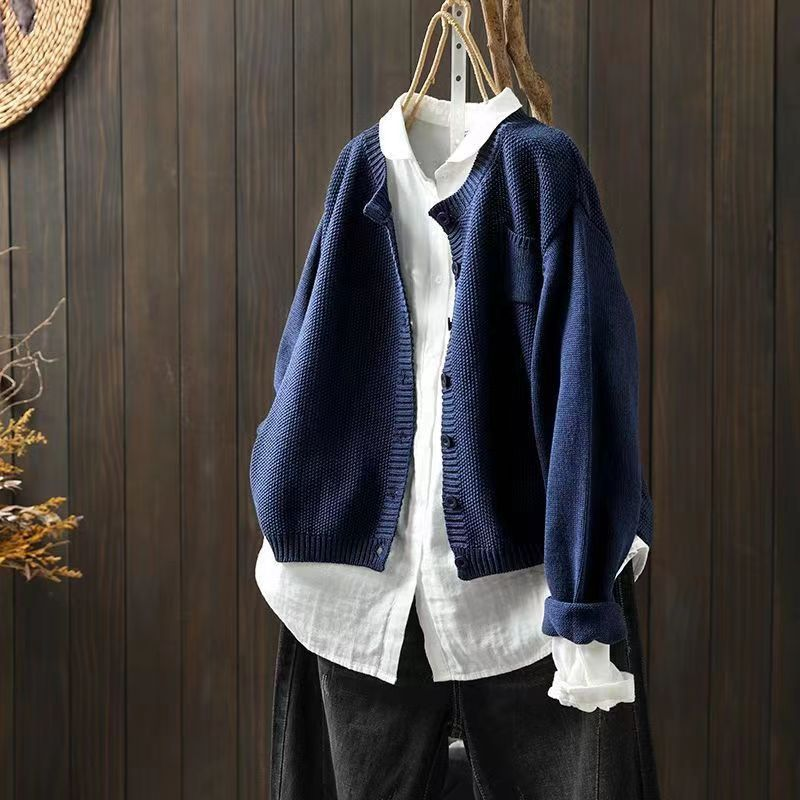 Crew Neck Button Front Textured Knit Cardigan 5
