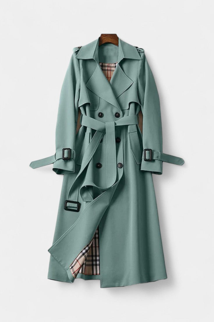 Double Breasted Belted Longline Trench Coat 11
