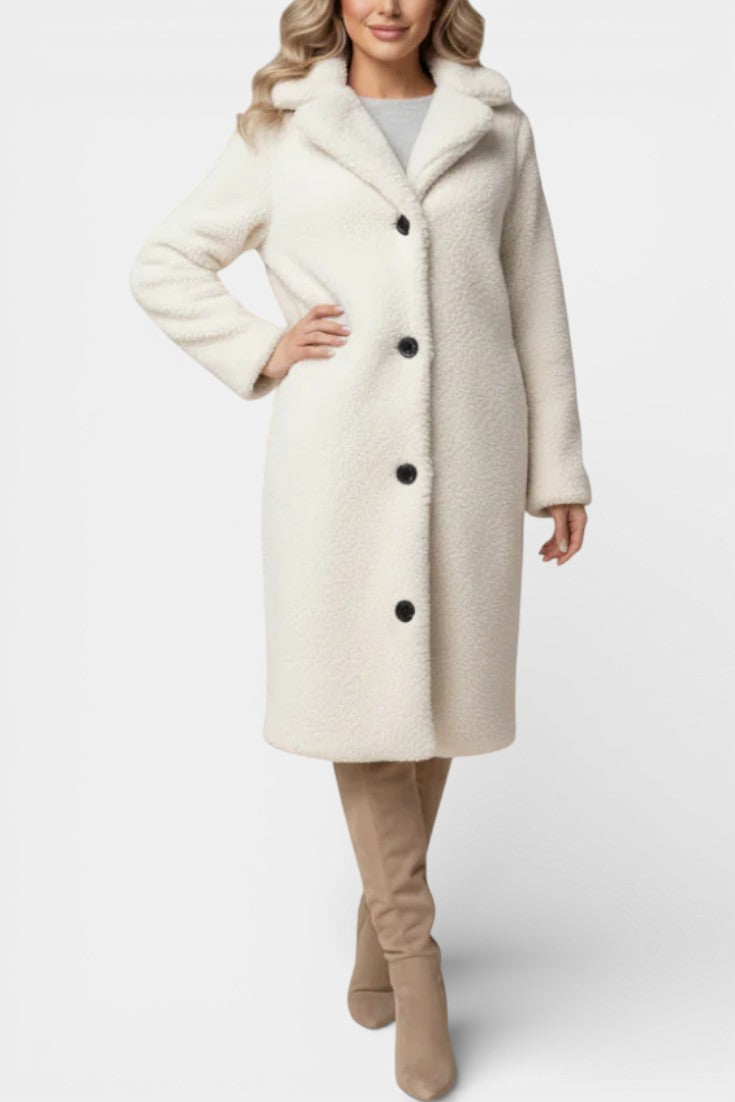 Notched Collar Button Front Teddy Longline Coat 6