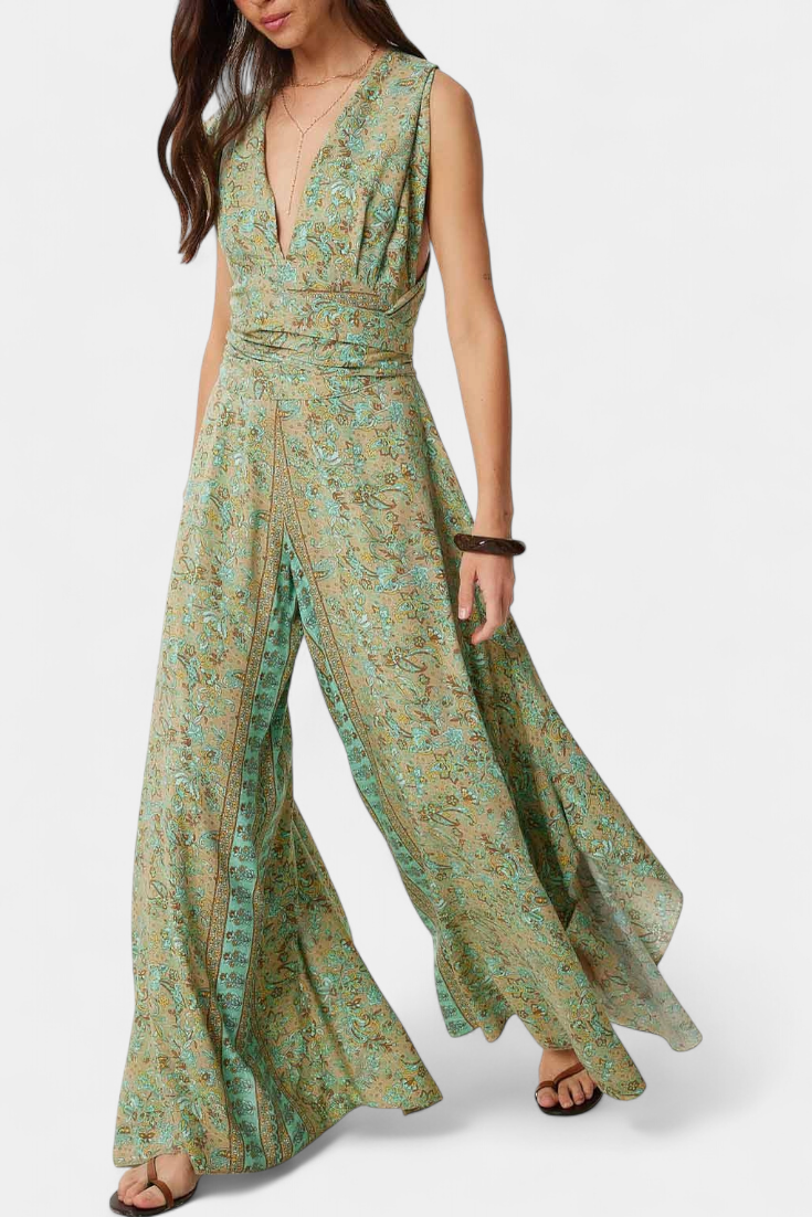 Paisley Print Open Back Tie Wide Leg Jumpsuit 5
