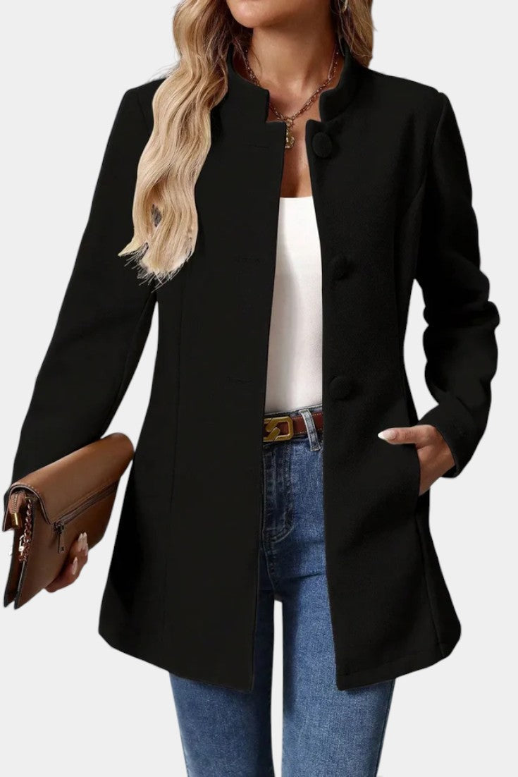 Stand Collar Button Front Long Sleeve Longline Coat 9