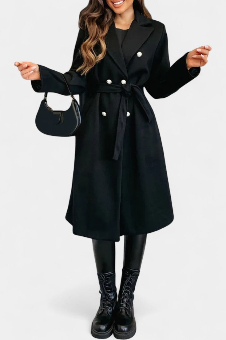 Double Breasted Belted Notch Lapel Longline Coat 9