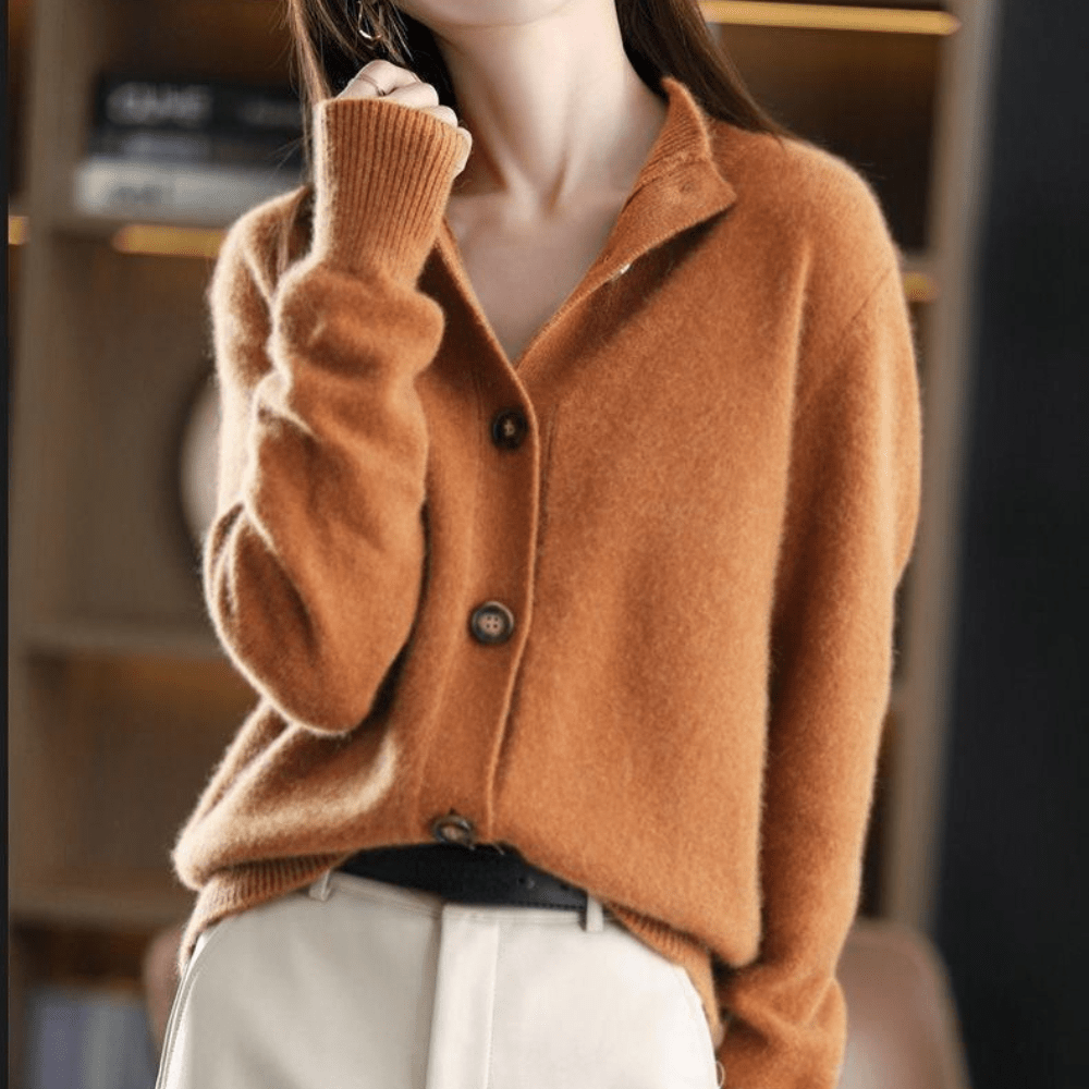 Lapel Collar Button Front Long Sleeve Knit Cardigan 4