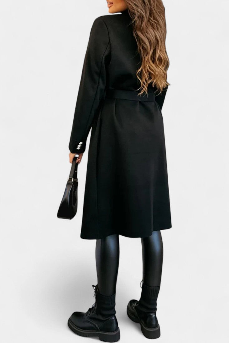 Double Breasted Belted Notch Lapel Longline Coat 11