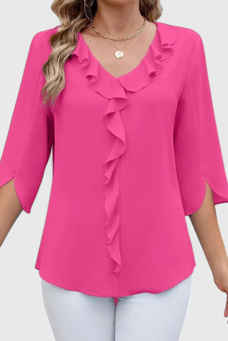V-Neck Ruffle Front Half Sleeve Blouse 5