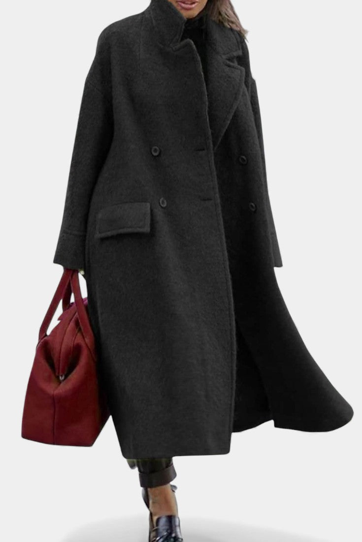 Double Breasted Stand Collar Longline Coat 11