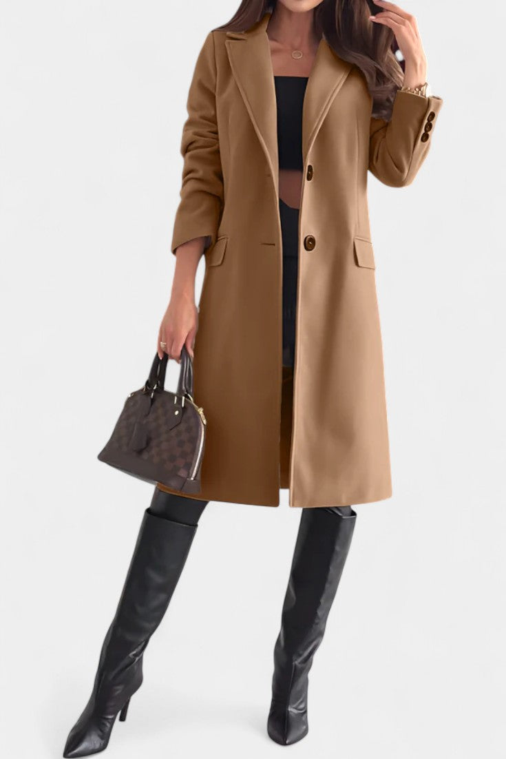 Notch Lapel Single Button Tailored Midi Coat 7