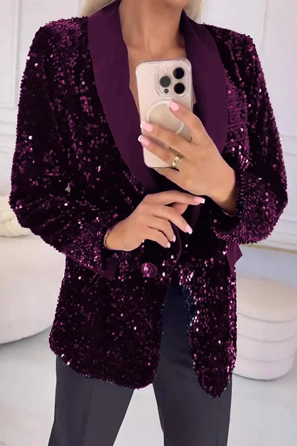 Sequin Shawl Collar Single Button Blazer 5