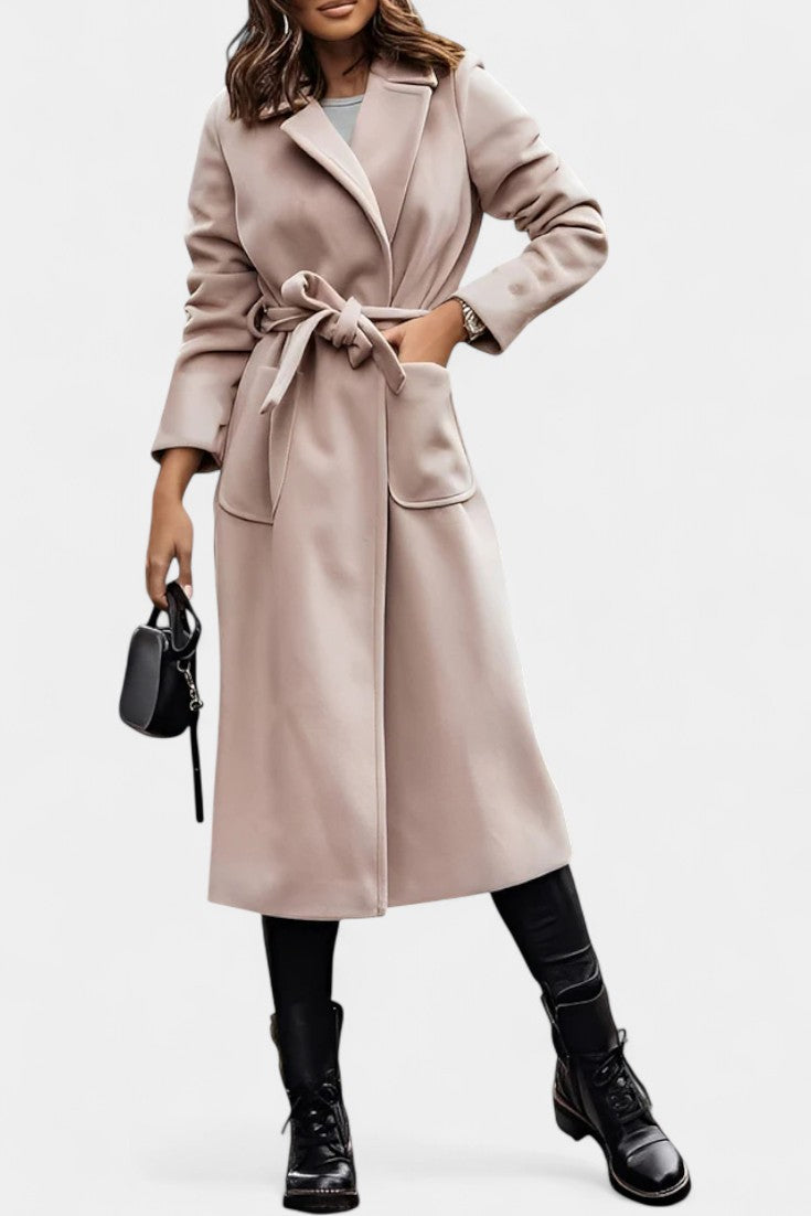 Notched Lapel Belted Patch Pocket Longline Coat 5