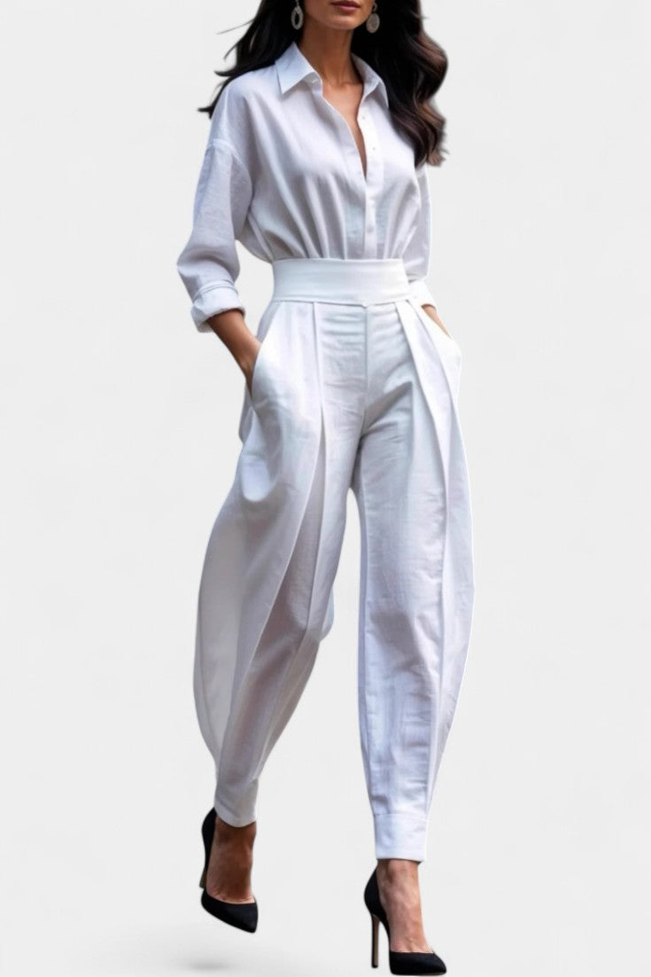 Collared Long Sleeve High Waist Denim Look Jumpsuit 7
