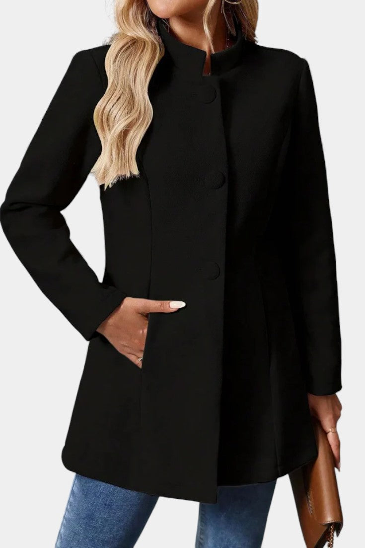 Stand Collar Button Front Long Sleeve Longline Coat 2