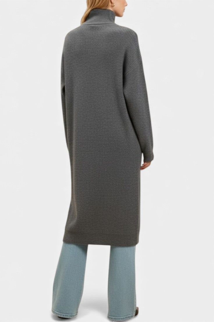 Stand Collar Button Front Longline Knit Cardigan Coat 3