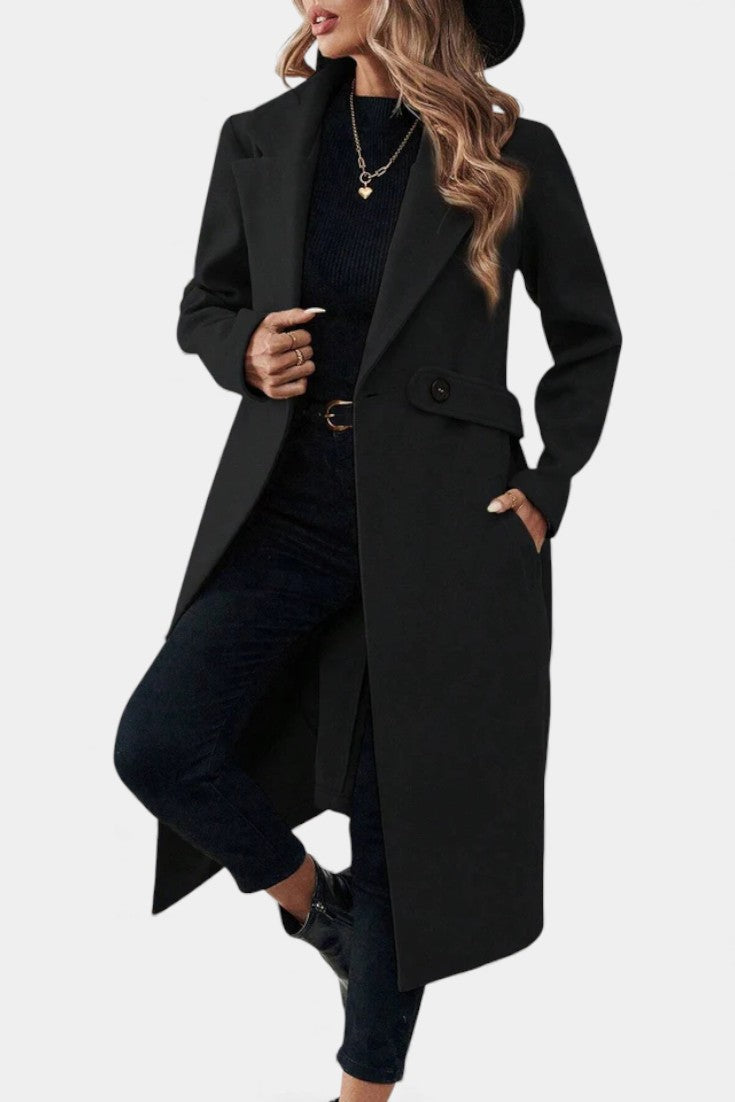 Notch Lapel Double Breasted Belted Longline Coat 11