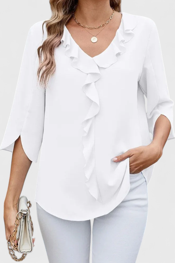 V-Neck Ruffle Front Half Sleeve Blouse 3