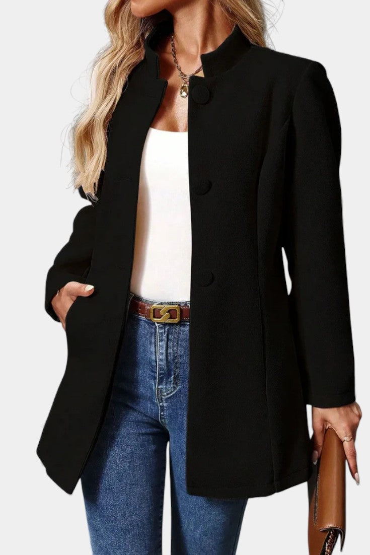 Stand Collar Button Front Long Sleeve Longline Coat 8