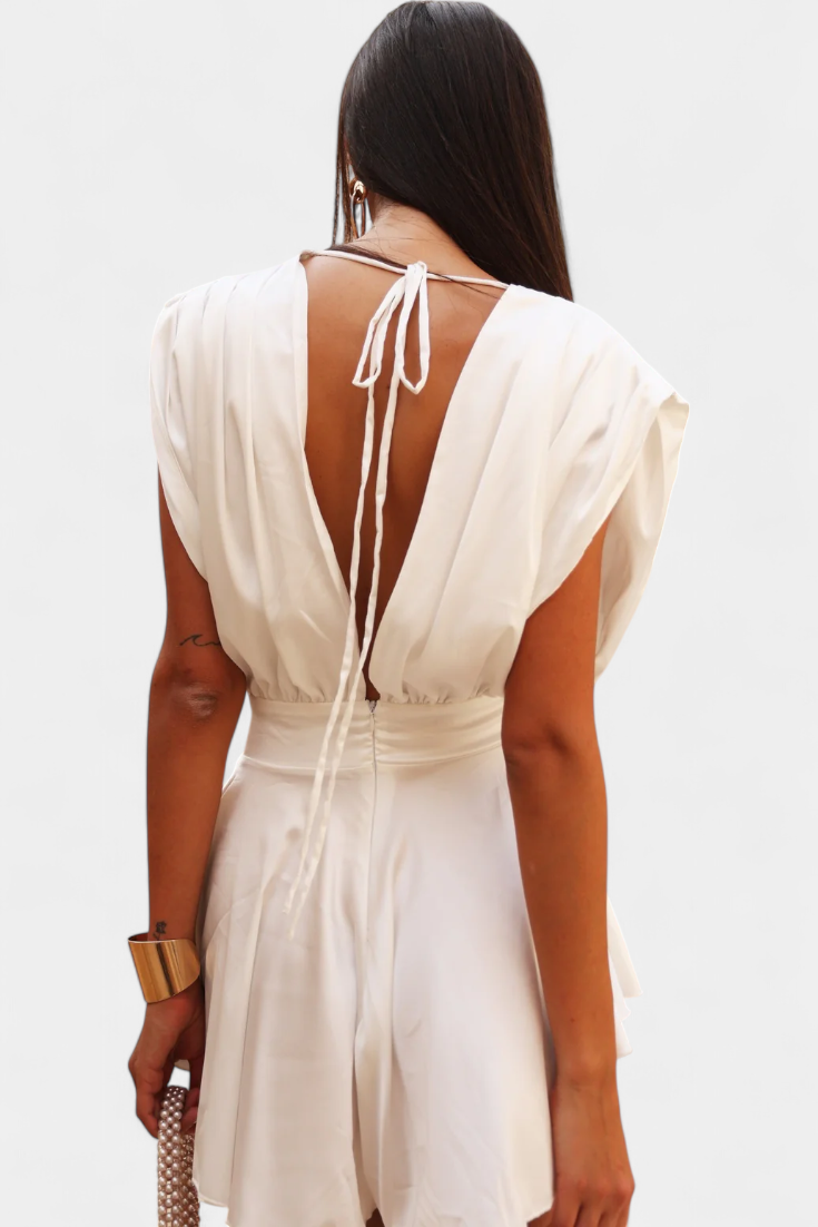 Deep V-Neck Sleeveless Tie Waist Flared Romper 6