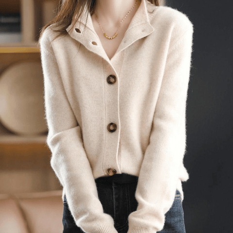 Lapel Collar Button Front Long Sleeve Knit Cardigan 9