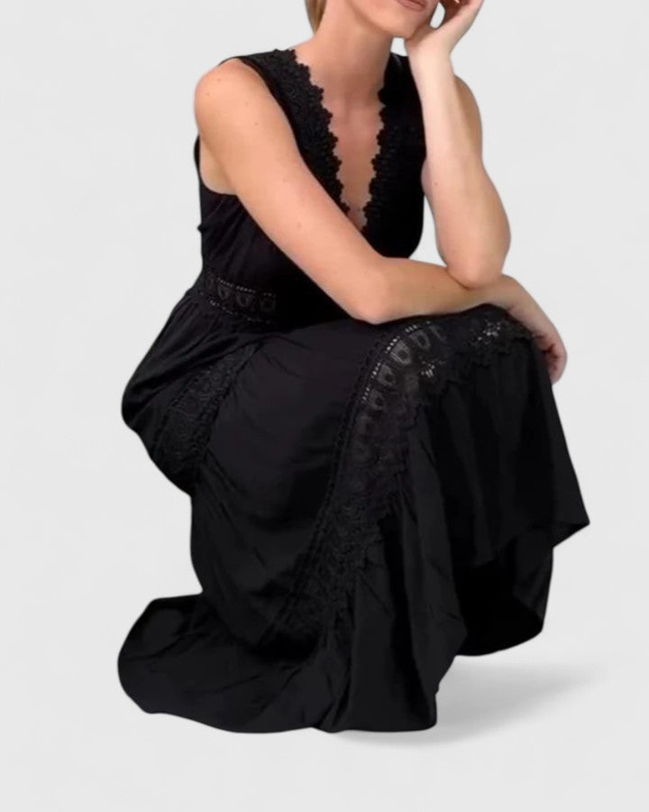Lace Trim V-Neck Sleeveless Tiered Maxi Dress 11
