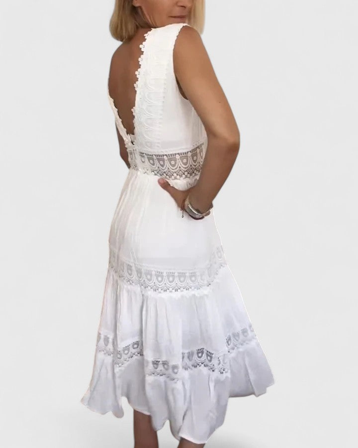 Lace Trim V-Neck Sleeveless Tiered Maxi Dress 12