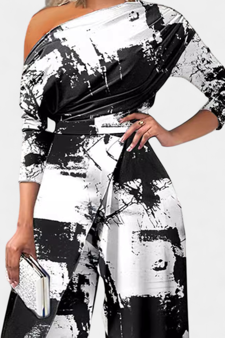 Abstract Print One Shoulder Wide Leg Jumpsuit 3