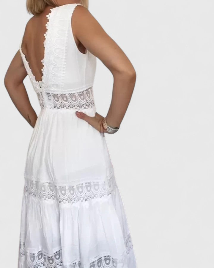 Lace Trim V-Neck Sleeveless Tiered Maxi Dress 2