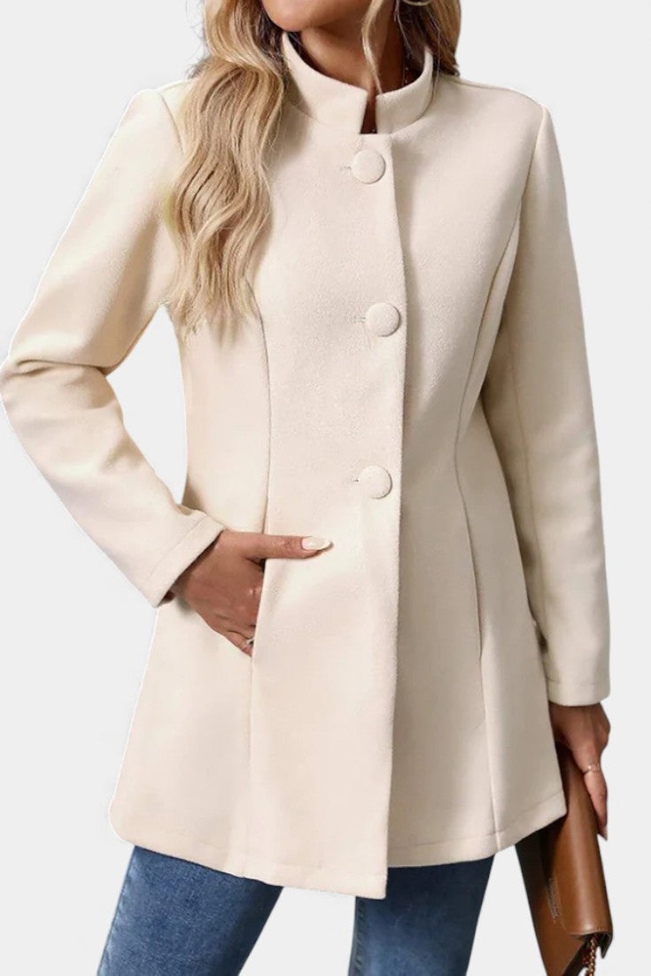 Stand Collar Button Front Long Sleeve Longline Coat 6