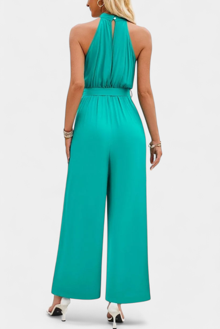 Halter Neck Belted Wide Leg High Split Jumpsuit 7