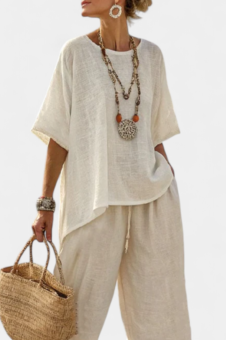 Short Sleeve Boxy Top and Wide Leg Pants Two Piece Set 3