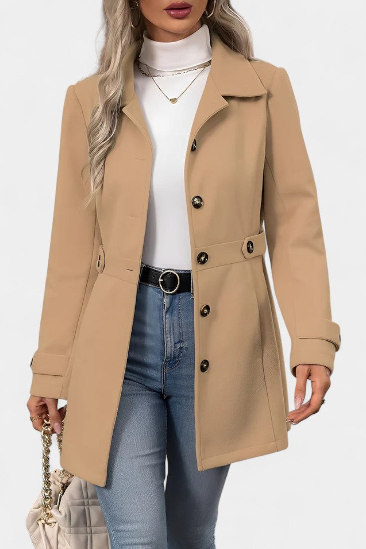 Notch Lapel Button Front Belted Tab Waist Midi Coat 9