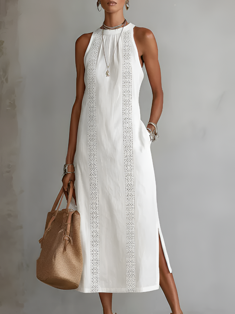 Lace Trim Halter Neck Sleeveless Maxi Dress 3
