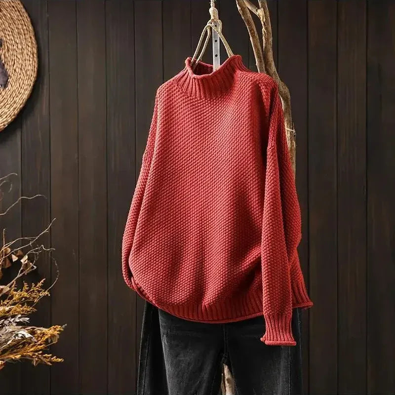 Mock Neck Long Sleeve Chunky Knit Sweater 2