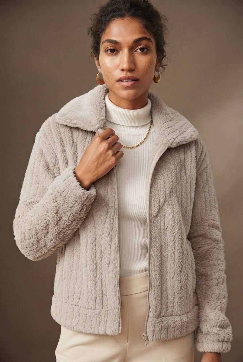 Zip Front Collared Sherpa Fleece Jacket 7