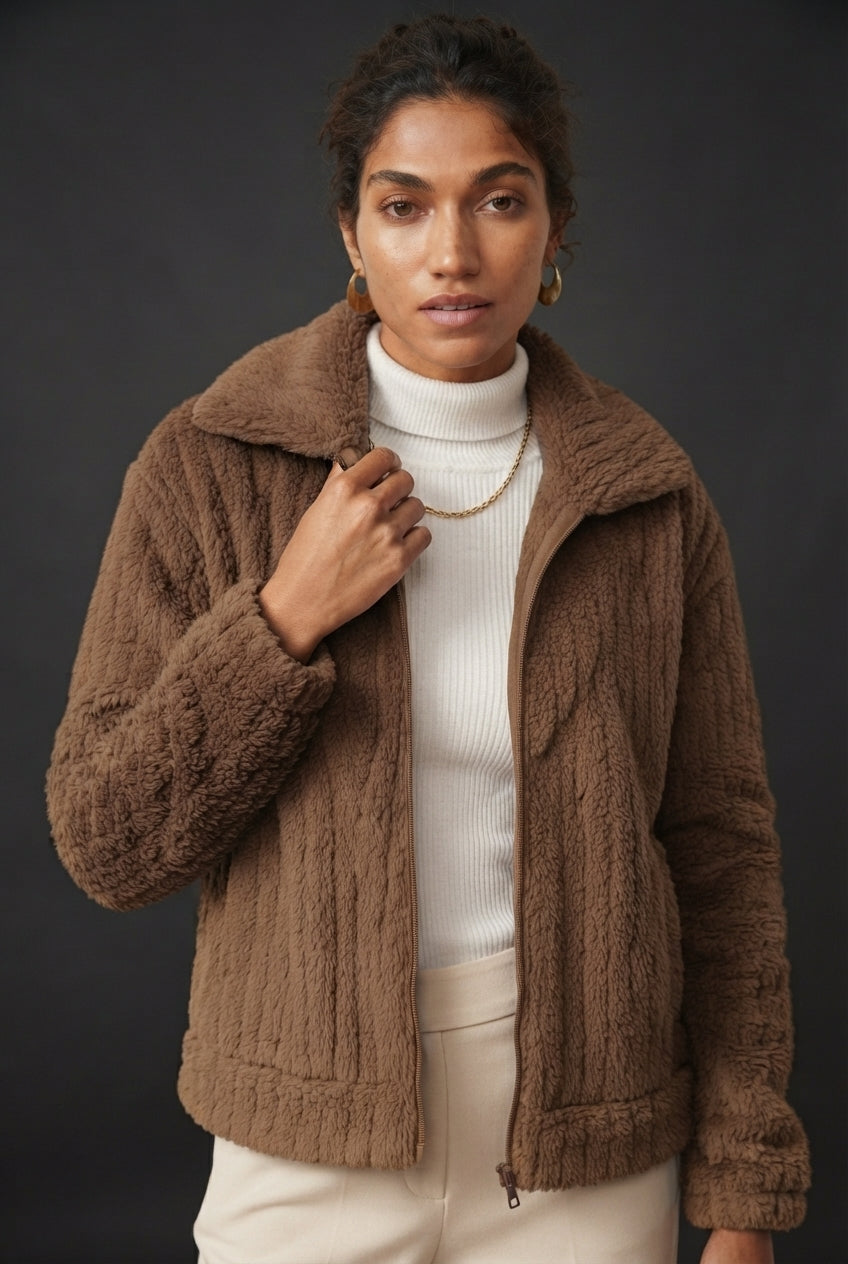 Zip Front Collared Sherpa Fleece Jacket 5