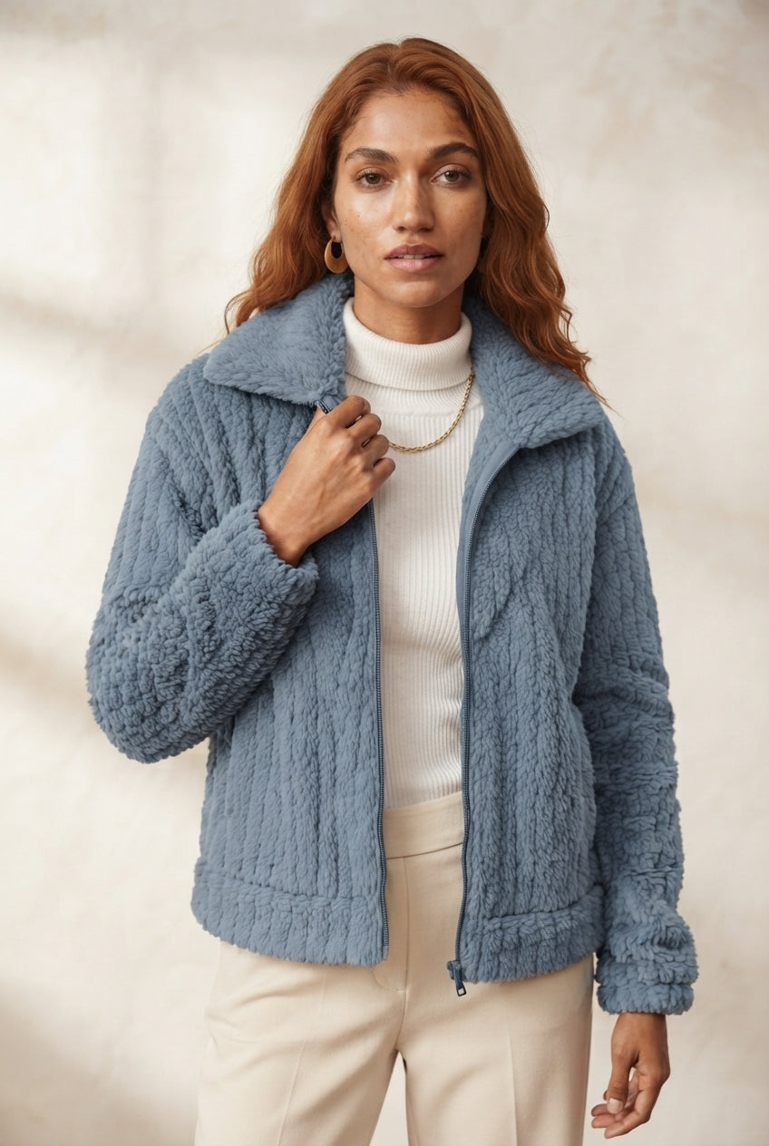 Zip Front Collared Sherpa Fleece Jacket 8