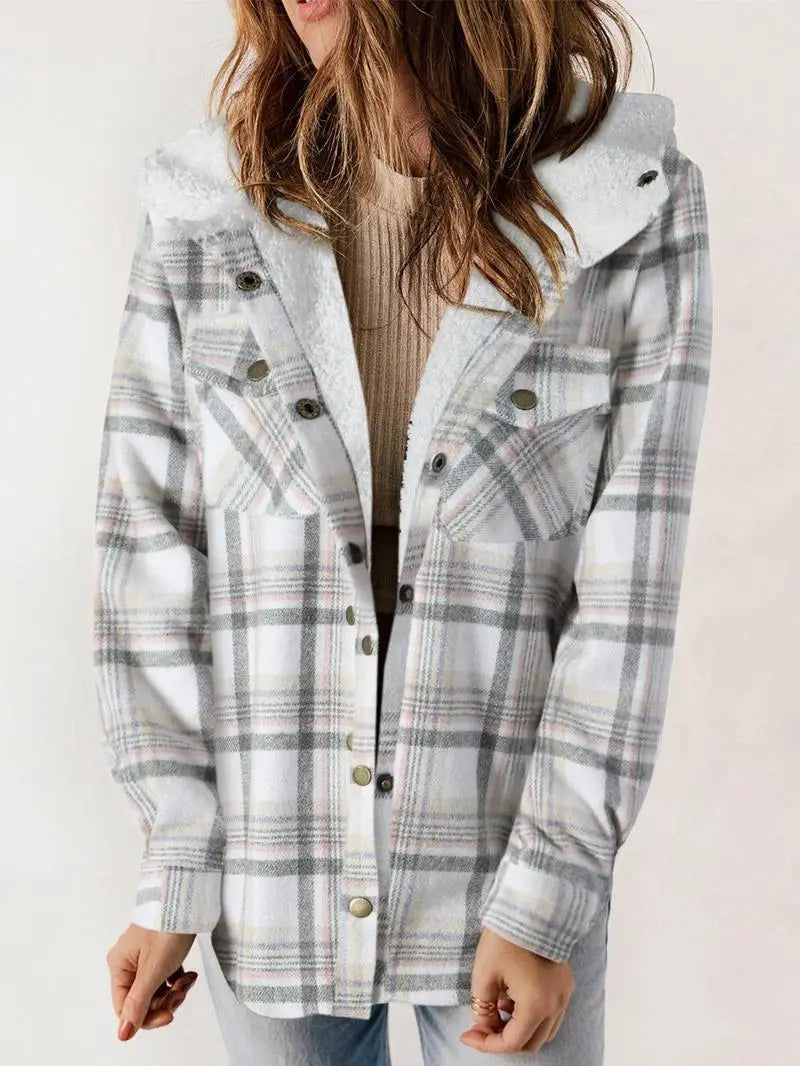 Plaid Hooded Sherpa Lined Button Front Shacket 6