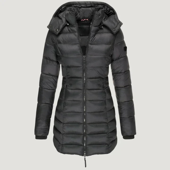 Hooded Zip Front Quilted Longline Puffer Coat 3