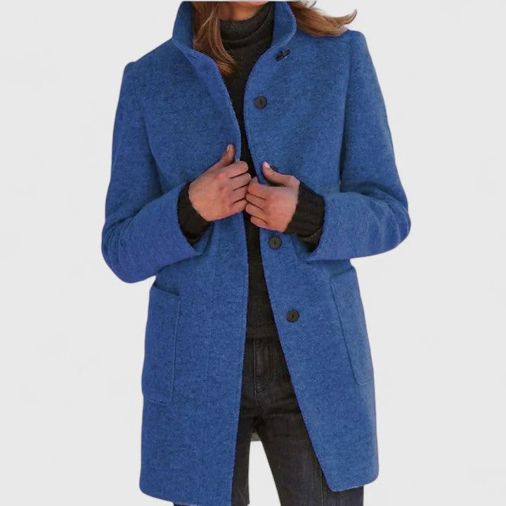 Stand Collar Single Breasted Wool Look Longline Coat 4