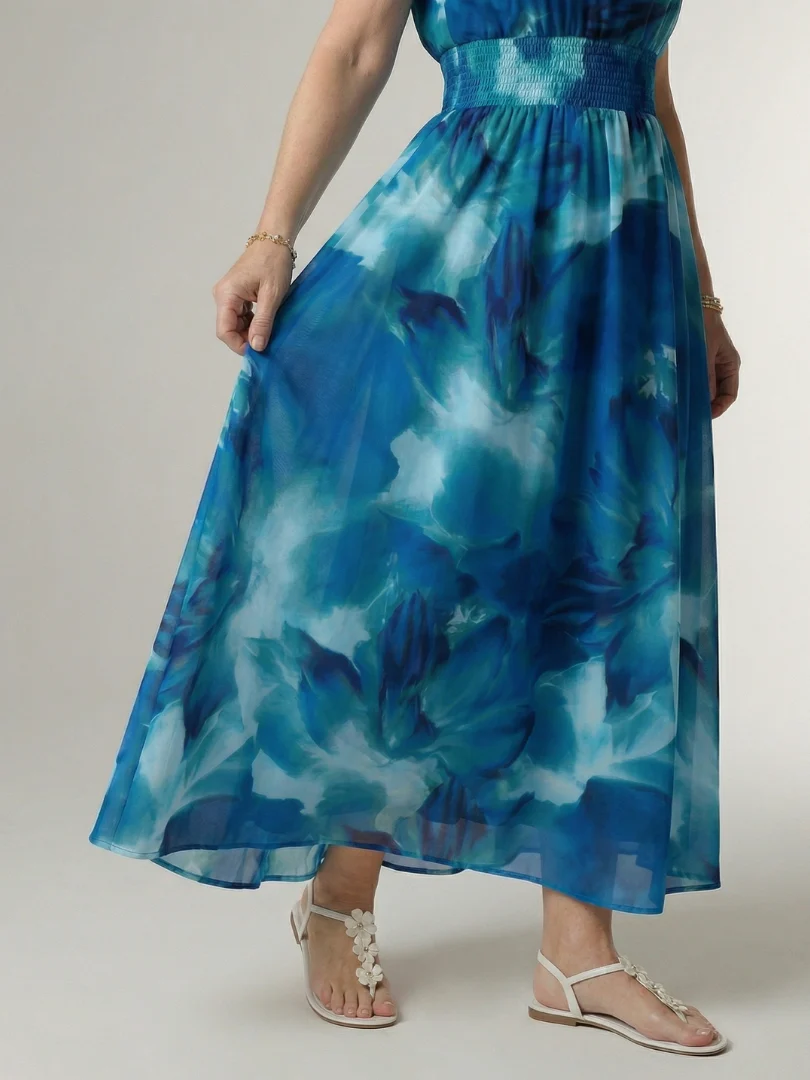 Tie Dye Halter Neck Smocked Waist Maxi Dress 12