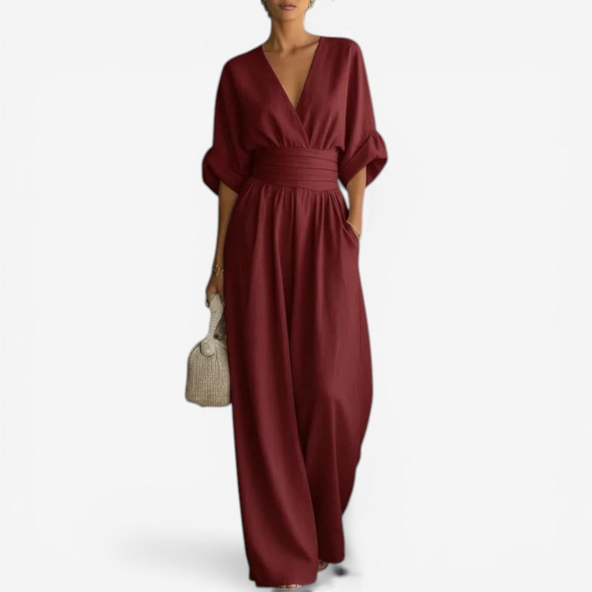 V-Neck Half Sleeve Wrap Wide Leg Jumpsuit 7