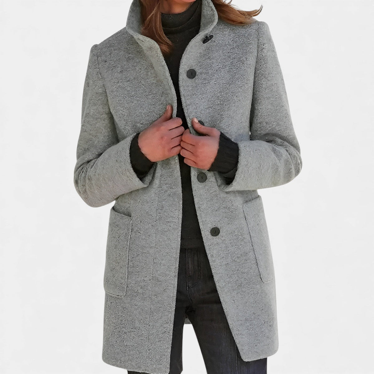 Stand Collar Single Breasted Wool Look Longline Coat