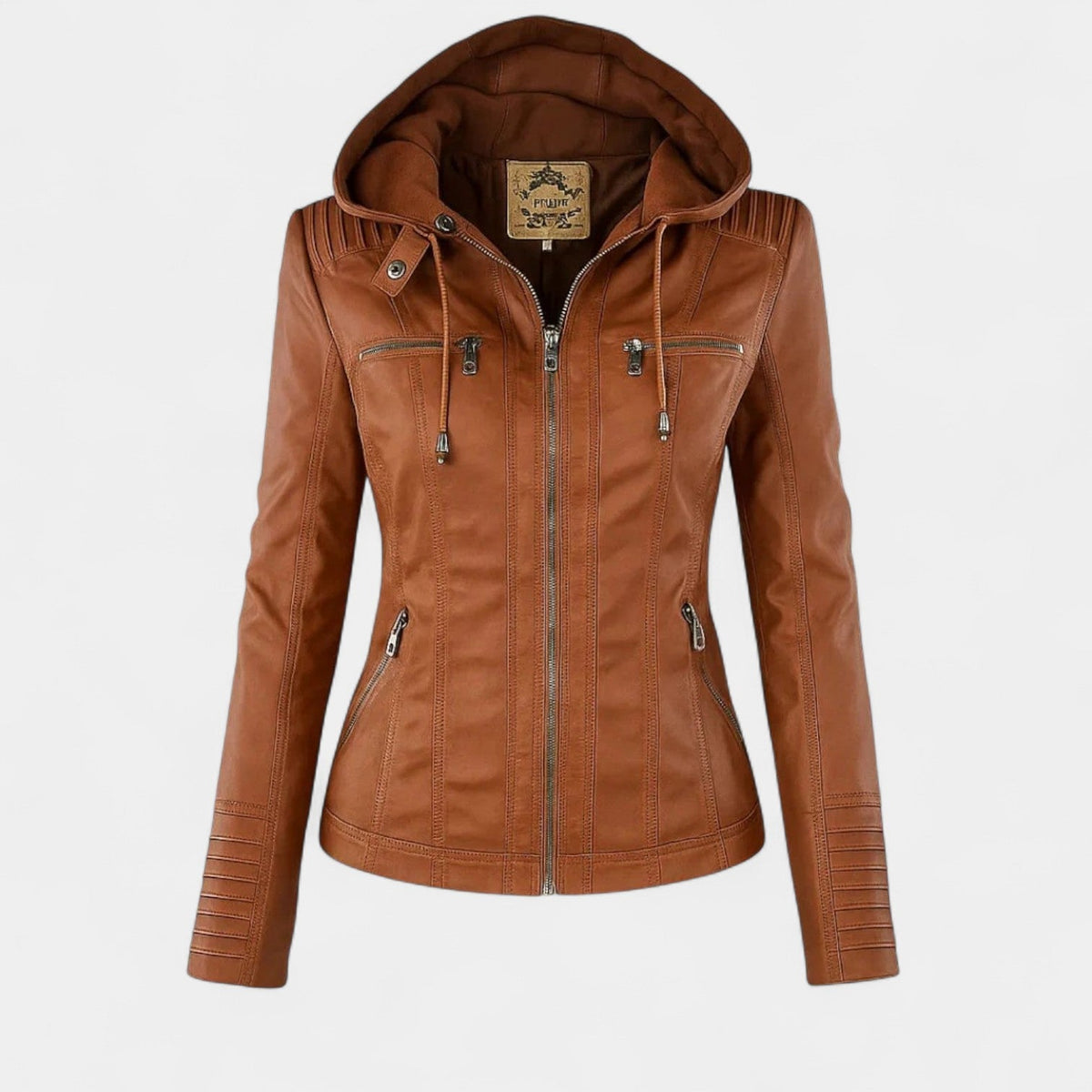 Hooded Zip Front Faux Leather Moto Jacket