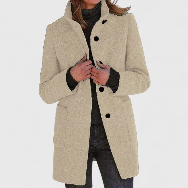 Stand Collar Single Breasted Wool Look Longline Coat 5