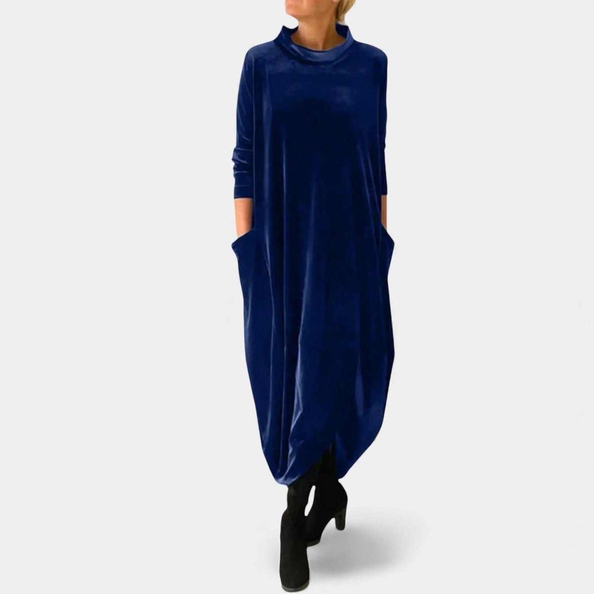 Velvet Mock Neck Long Sleeve Cocoon Maxi Dress