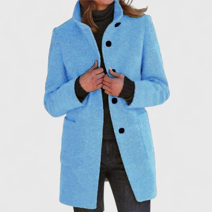 Stand Collar Single Breasted Wool Look Longline Coat 8