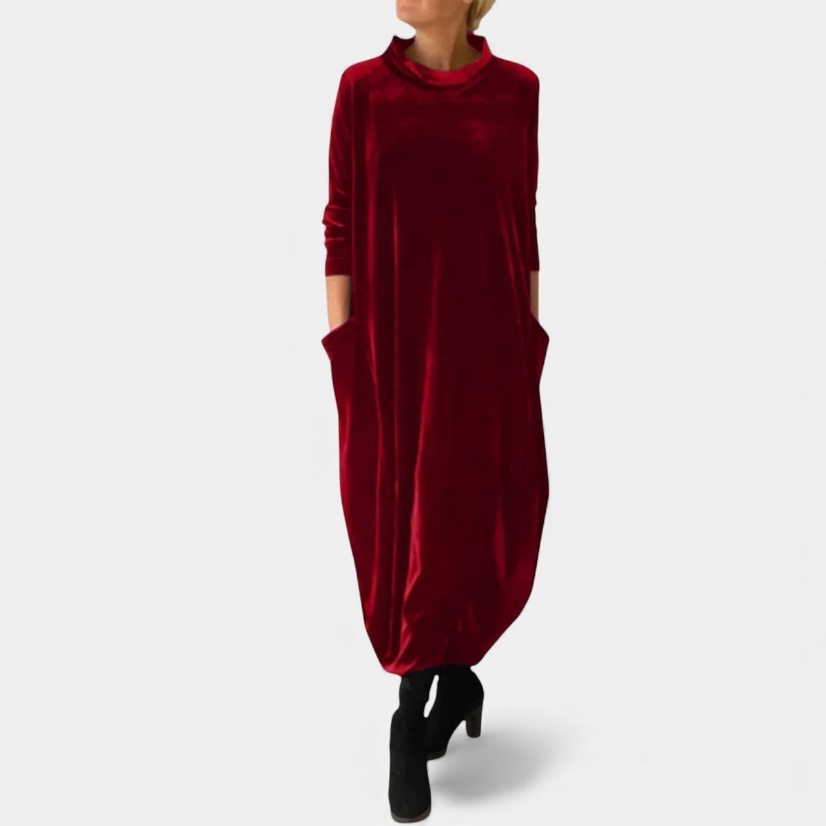 Velvet Mock Neck Long Sleeve Cocoon Maxi Dress 5