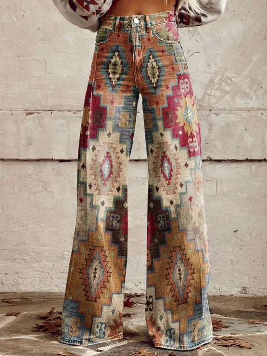 Aztec Print High Waist Wide Leg Pants