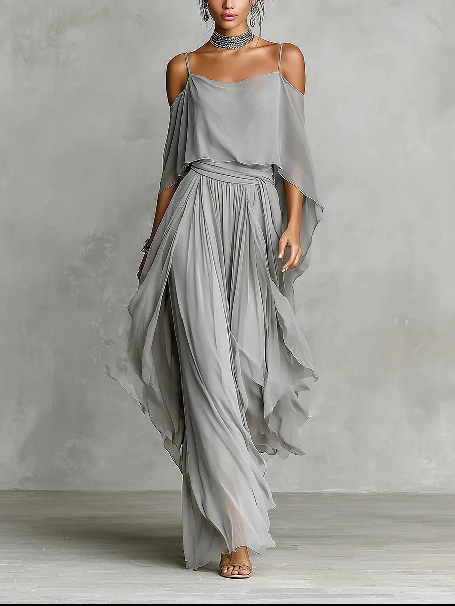 Cold Shoulder Draped Wide Leg Jumpsuit